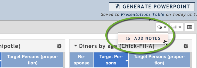 Adding a note to a section to help the end user understand how to interpret the presentation