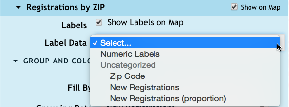 Use the Label Data menu to select the label type you want