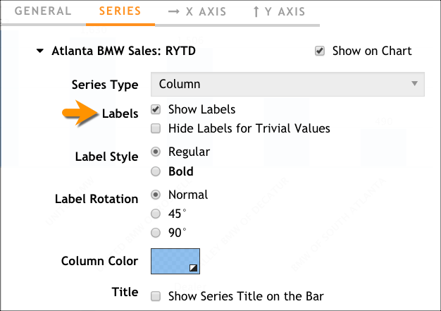 Use the Show Labels option to add numeric labels to the bars on our chart