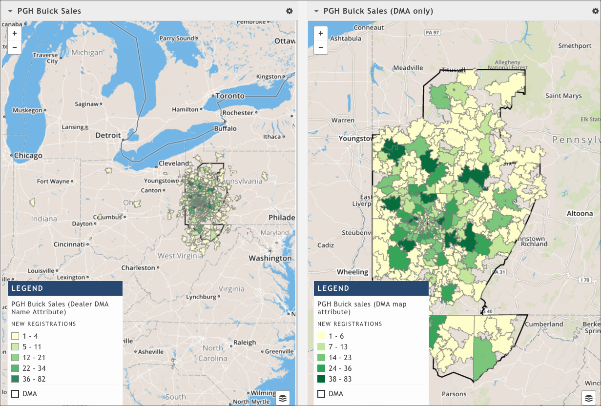 The resulting maps show registrations by DMA in different ways
