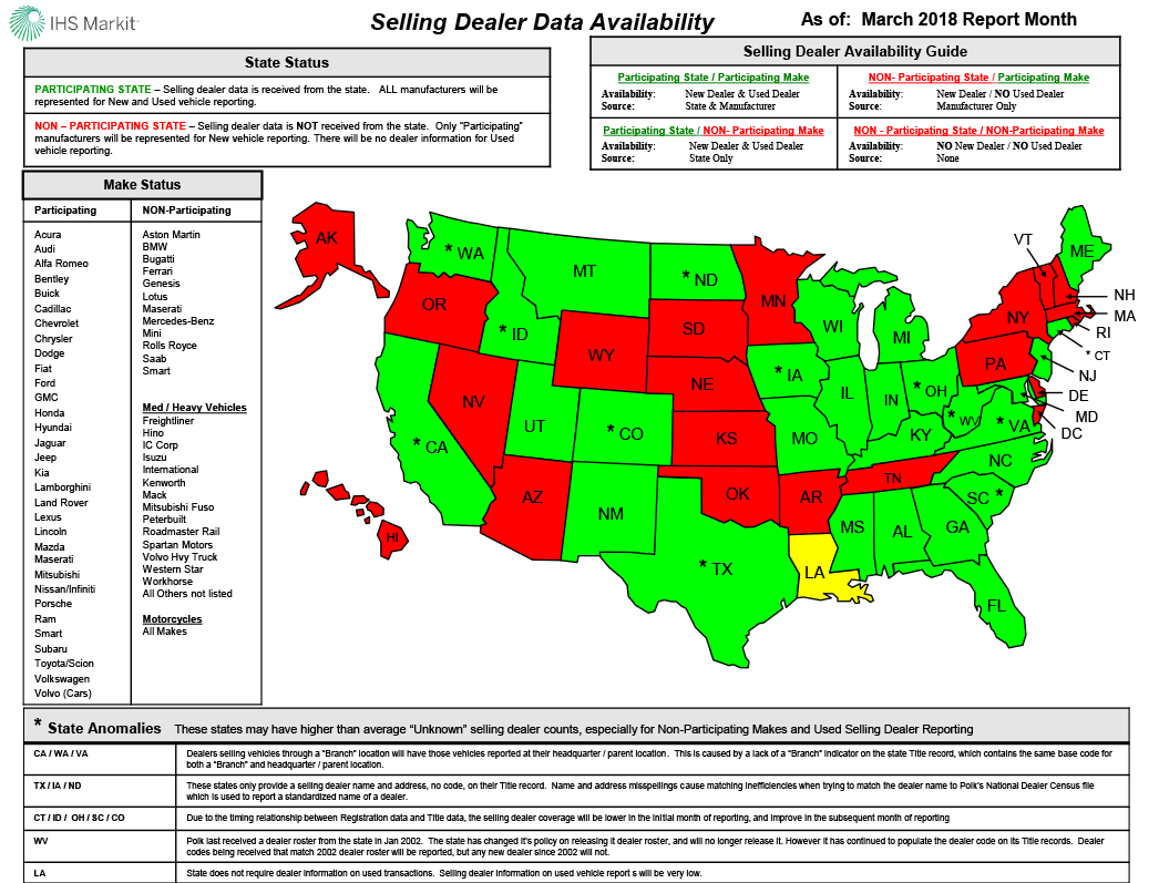 The IHS Polk Selling Dealer Data Availability map, provided by IHS Polk